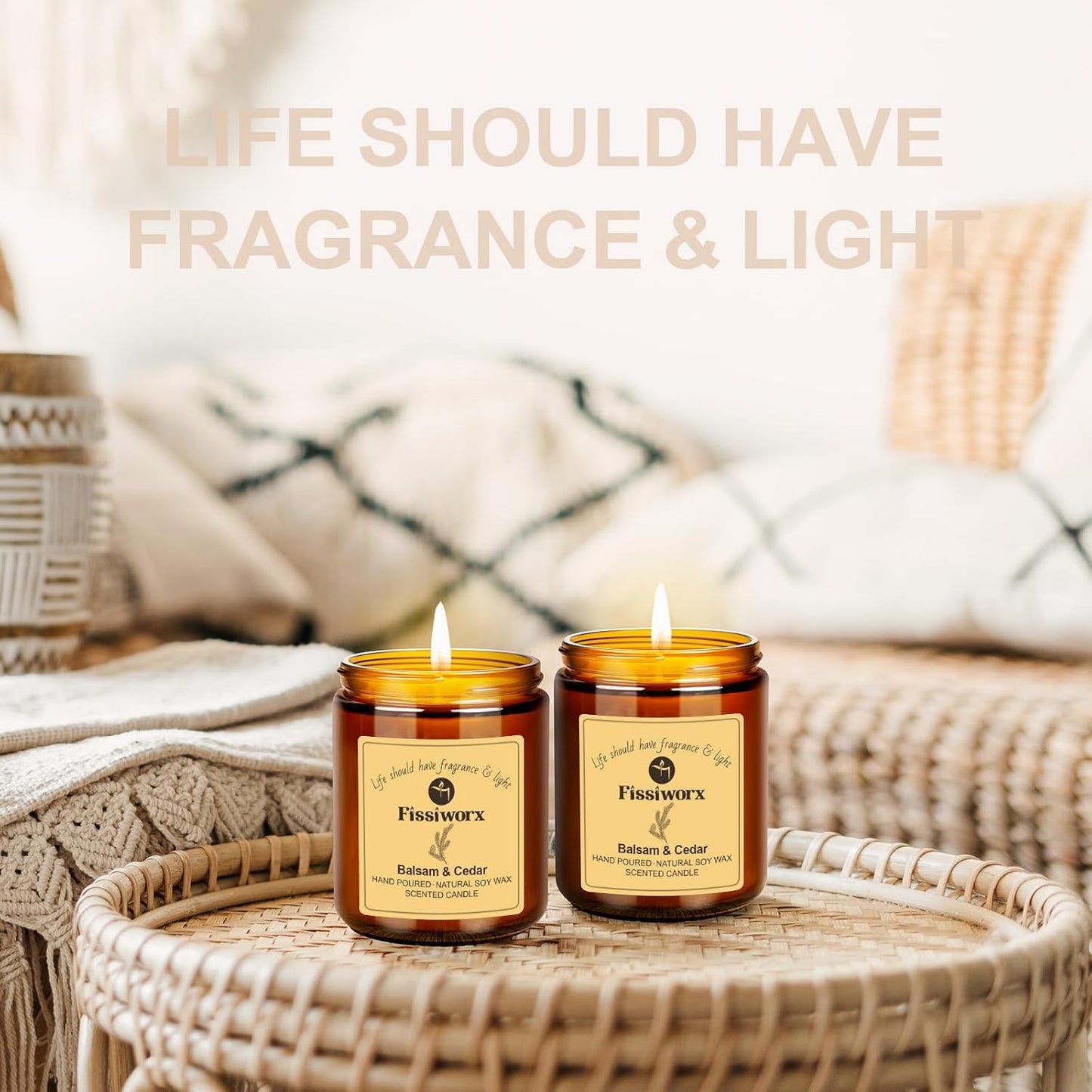 Balsam & Cedar Scented Candle Set 2 Pack – Natural Soy Wax Hand-Poured – Relax and Relieve Stress – 60-Hour Long-Lasting Burn – Premium Aromatherapy Candle for Home Decor, Gifts