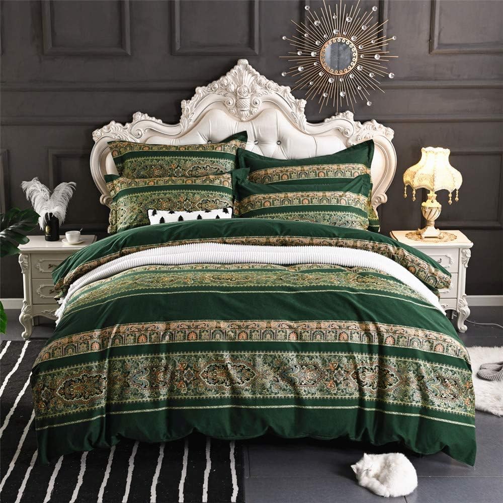 ABREEZE Bohemian Vintage Twin Size Floral Cotton Bedding Set 3Pcs Duvet Cover Set Boho Green Paisley 100% Egyptian Brushed Cotton Reversible Home Bedding Collection