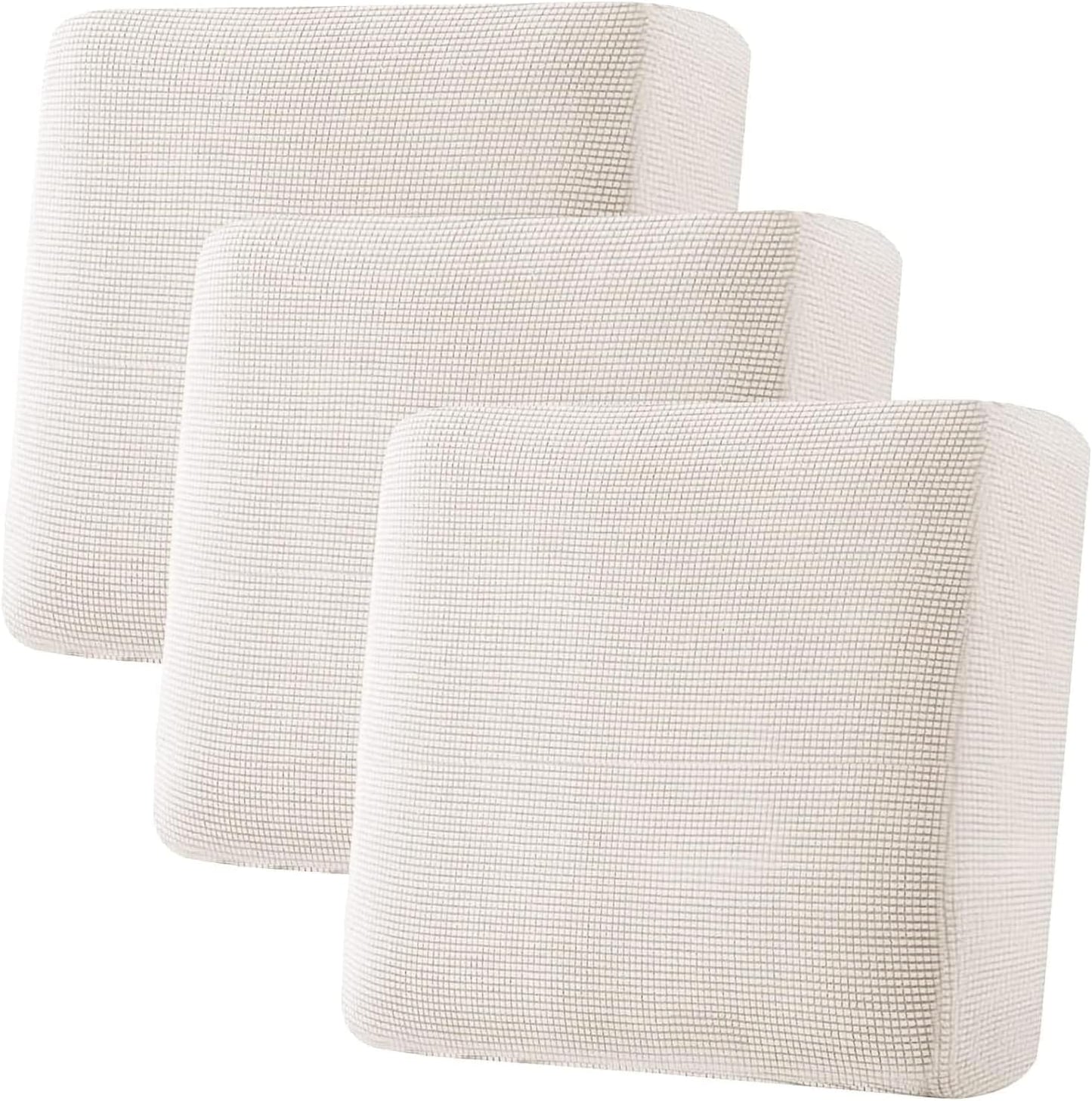 H.VERSAILTEX Super Stretch Individual Seat Cushion Covers - Sofa & Couch Cushion Slipcover Sets - Thick Jacquard Textured Twill Fabric (3 Piece XL, Ivory)