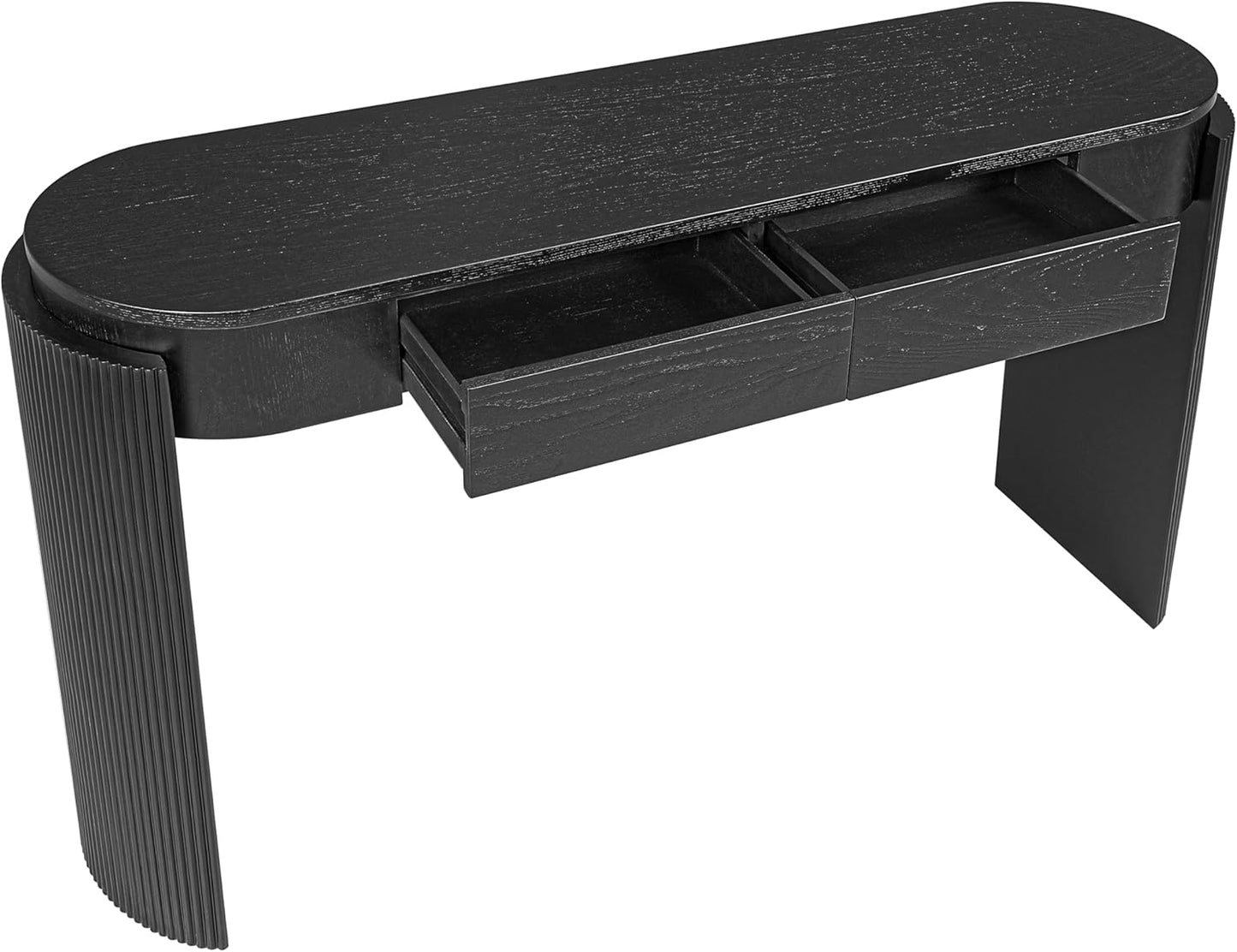 55" Sofa Table with Oval Top and 2 Drawers, Entryway Console Table with Fluted Design for Hallway,Foyer,Entry and Living Room (Fully Assembled-Black)