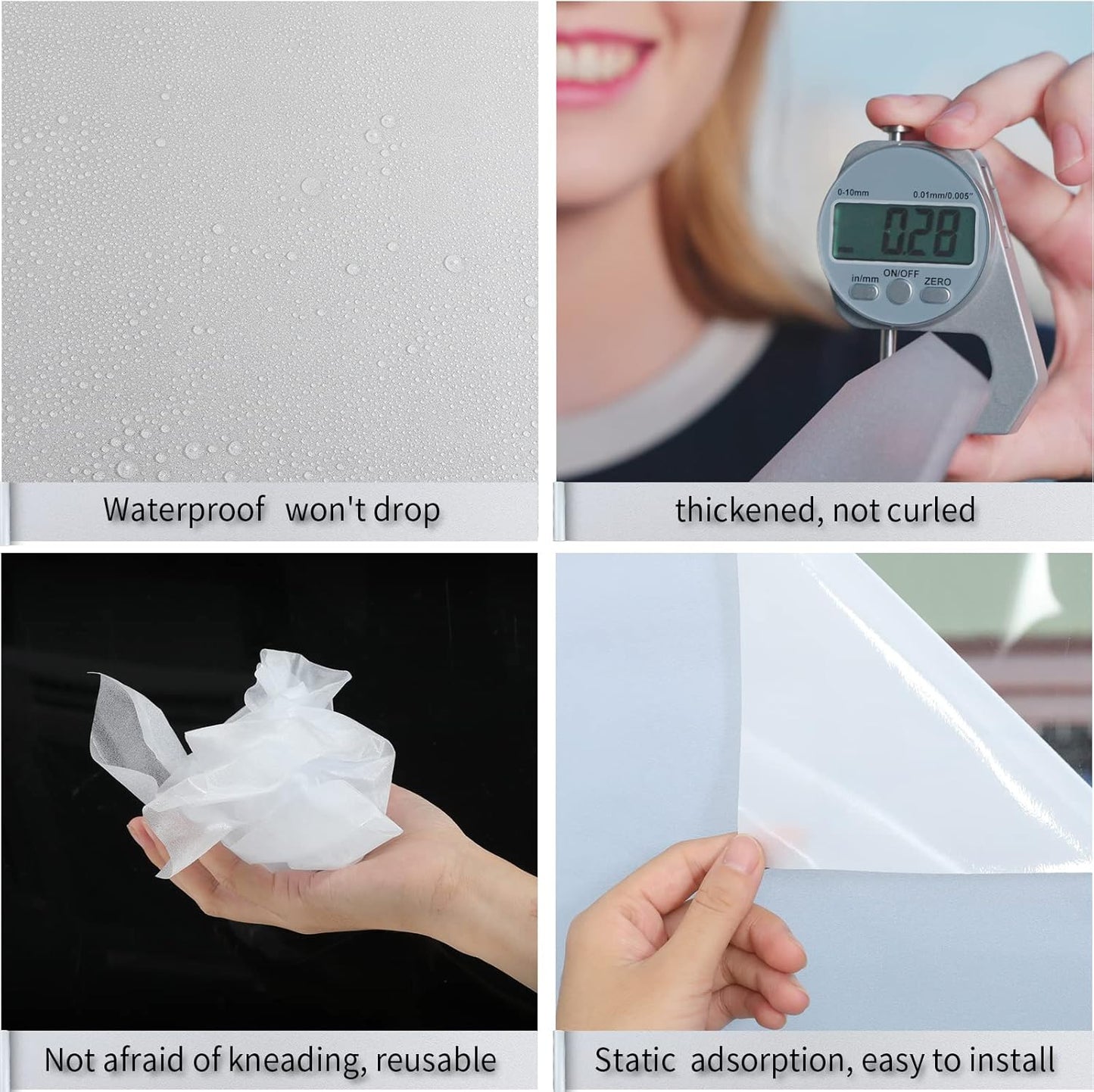 Frosted Glass Window Film with Tools,Reusable Window Privacy Film,Static Clings Window Film Kit for Home Bathroom and Office. (White, 17.5Inch×78.7Inch)