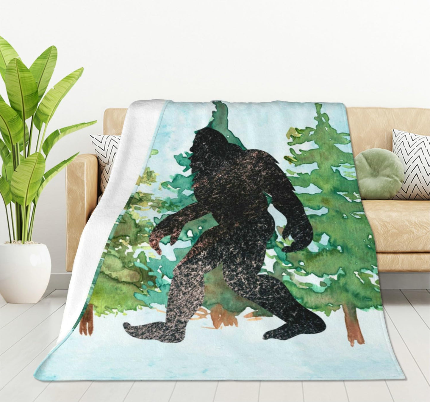HGOD DESIGNS Sasquatch Watercolor Flannel Fleece Bed Blanket Throw Blanket Lightweight Cozy Plush Blanket for Bedroom Living Rooms Sofa Couch 40"x50"