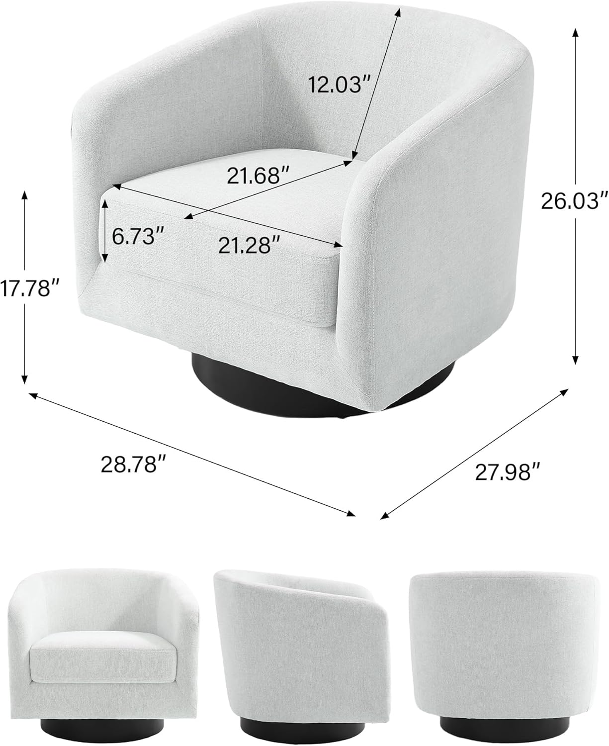 Swivel Barrel Accent Chair, Modern Round Chenille Fabric Arm Chair for Living Room, Bedroom, Comfy Club Reading Chairs for Adults（Chenille Fabric, Beige, Set of 1