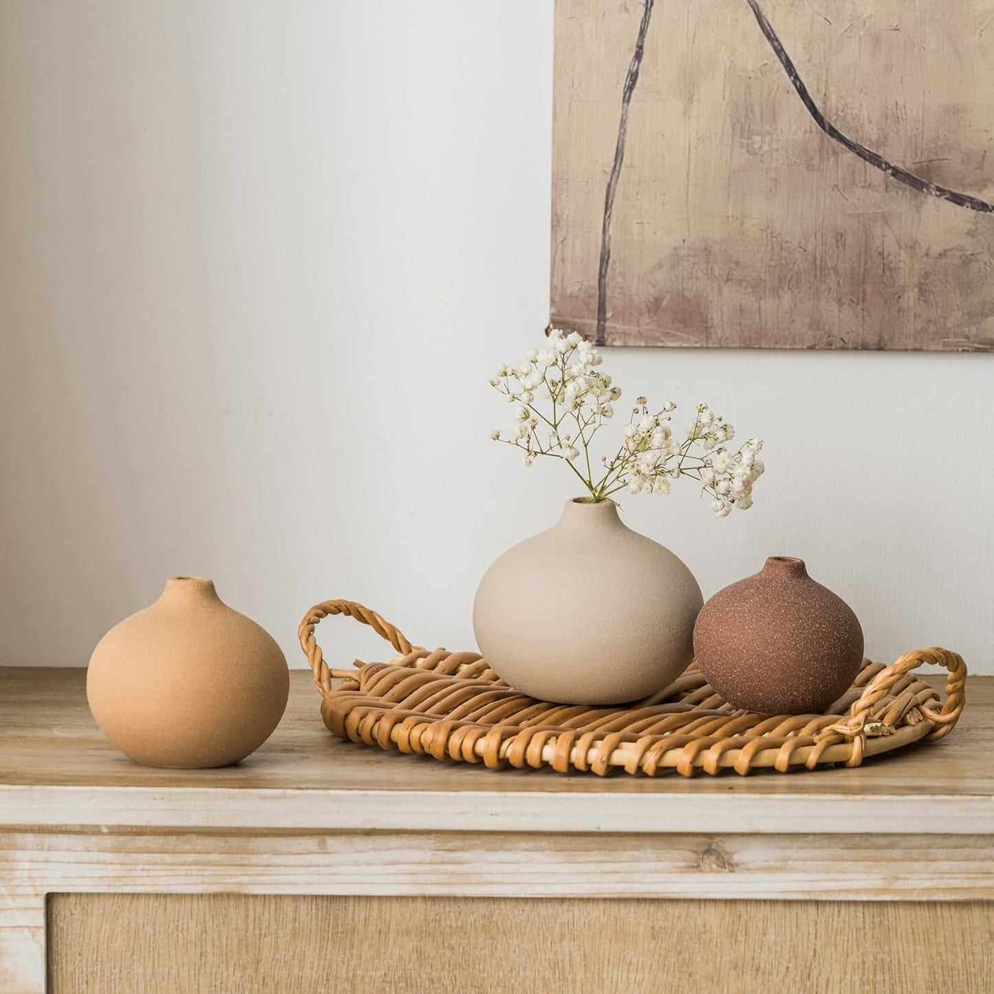 Ceramic Vase Set of 3, Bud Vases for Modern Farmhouse Home Decor, Cute Vases, Small Flower Vases for Dining Table Centerpieces,Living Room,Shelf,Mantel and Entryway Display