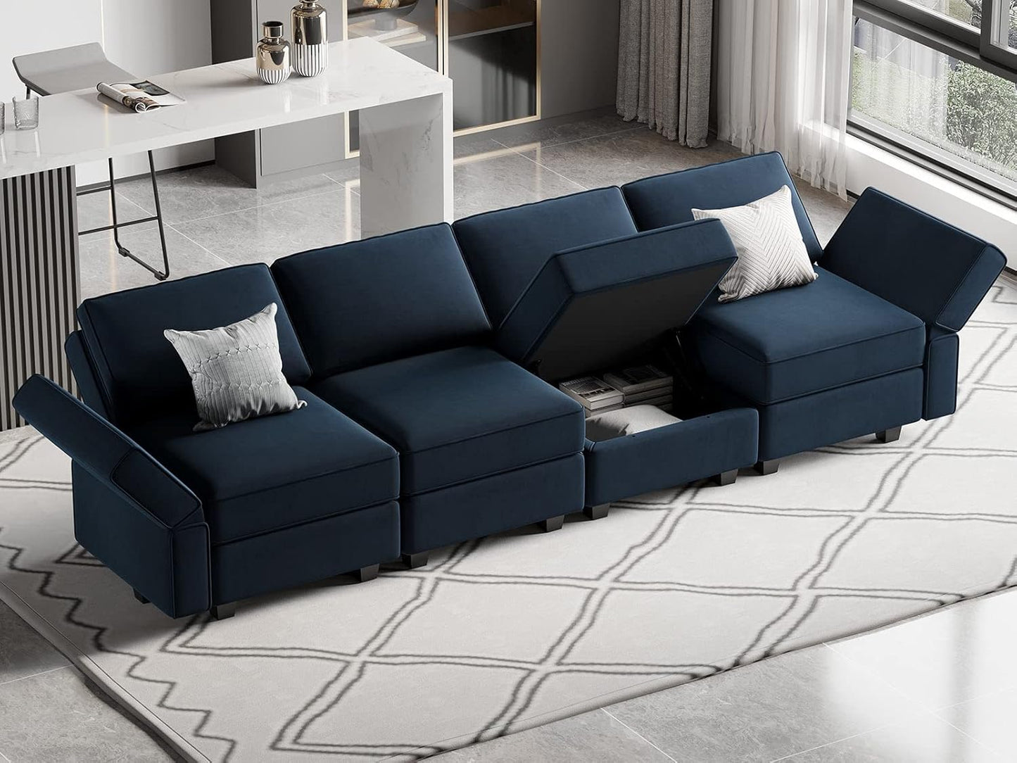 Belffin Modular Sofa Couch with Storage Seats Sectional Sofa Velvet Sofas for Living Room Blue