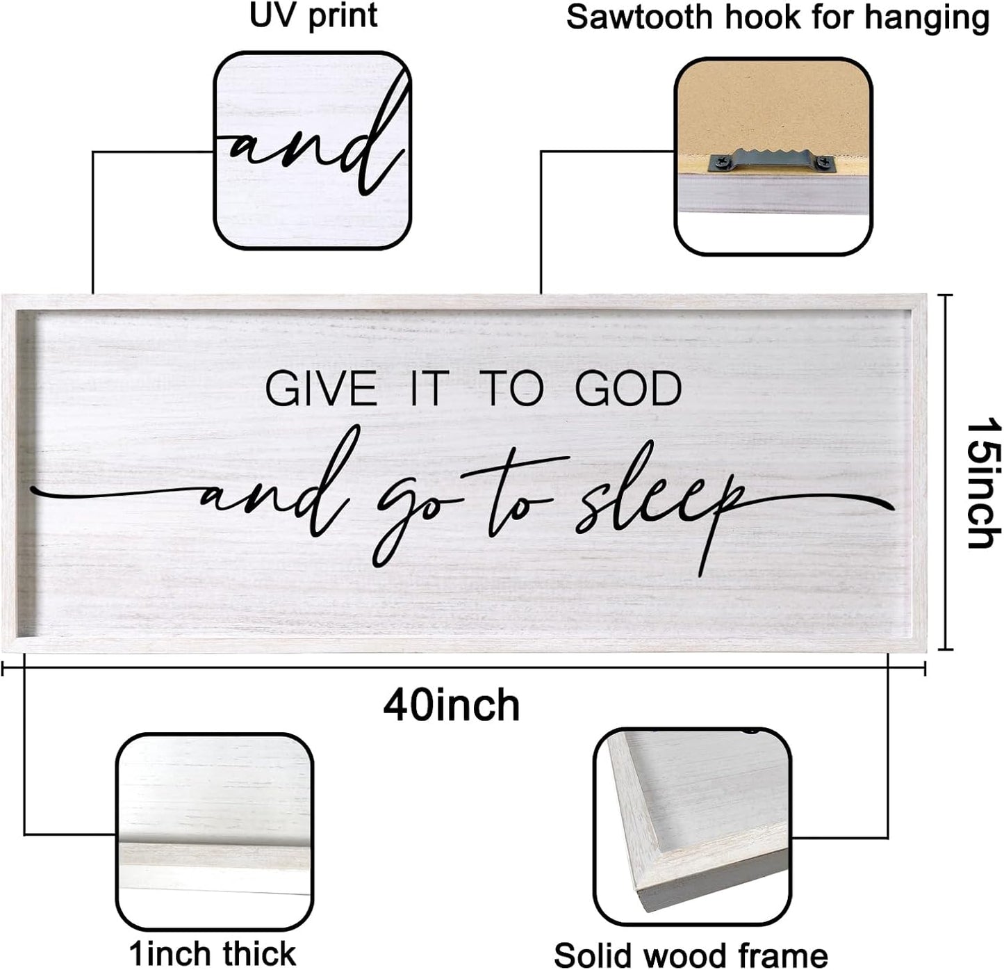 Give It to God and Go to Sleep Decorative Rustic Sign & Plaque Framed Wall Art for Couples, 40''×15'' Vintage Farmhouse Wooden Horizontal Wall Decor Above Bed, Cottagecore Wedding Gift for Bedroom