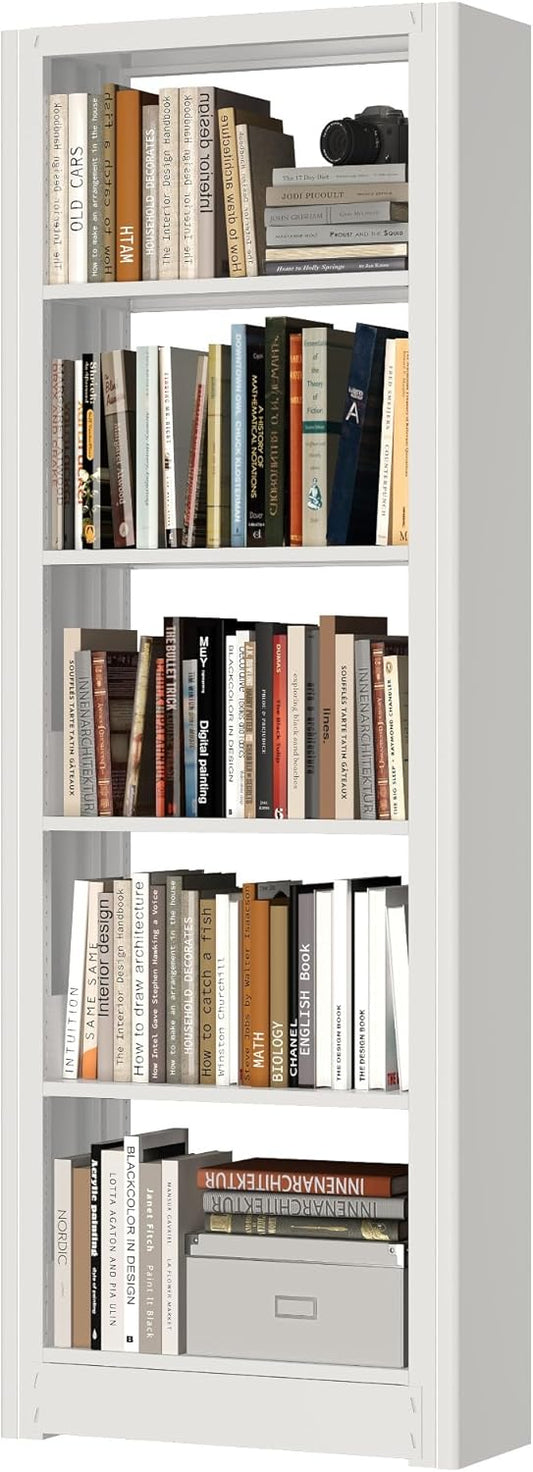 Skinny Bookshelf, 5-Tier Narrow Bookcase, 69” Tall Slim Book Shelf, Heavy Duty Book Case with Adjustable Shelves, Corner Thin Book Shelf for Heavy Books, Office, Home, Library (White)