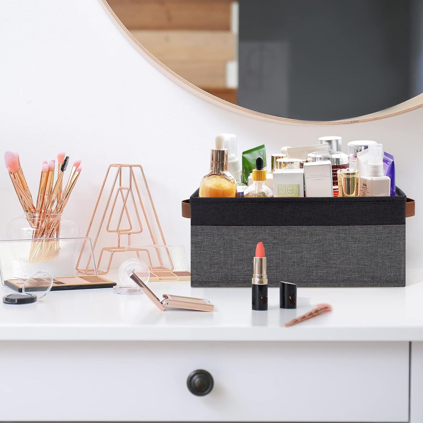 GhvyenntteS Small Fabric Storage Bins with Handles 6 Pack, 11.8" x 7.87" x 5.11" Storage Baskets for Shelves, Baskets for Organizing Clothes Underwear Socks Hats DVDs (Grey/Black)