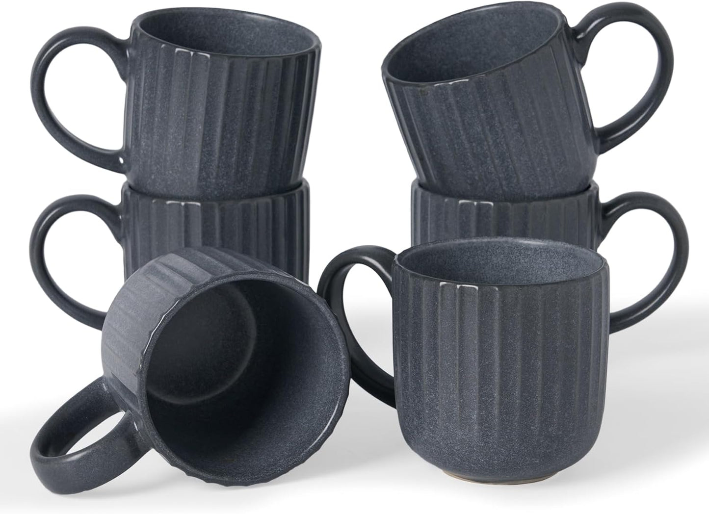 famiware Coffee Mugs Set of 6, Starlight 11 oz Mug Cup Set with Handle for Coffee, Tea, Cocoa, Milk - Ceramic Stoneware Mug Set, Matte Black Grey