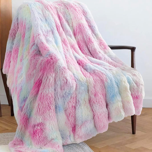 GONAAP Fuzzy Faux Fur Throw Blanket Twin Size Tie-dye Rainbow Super Soft Cozy Plush Fuzzy Shaggy Blanket for Couch Sofa Bed (Tie-dye Rainbow, Twin(60"x80"))