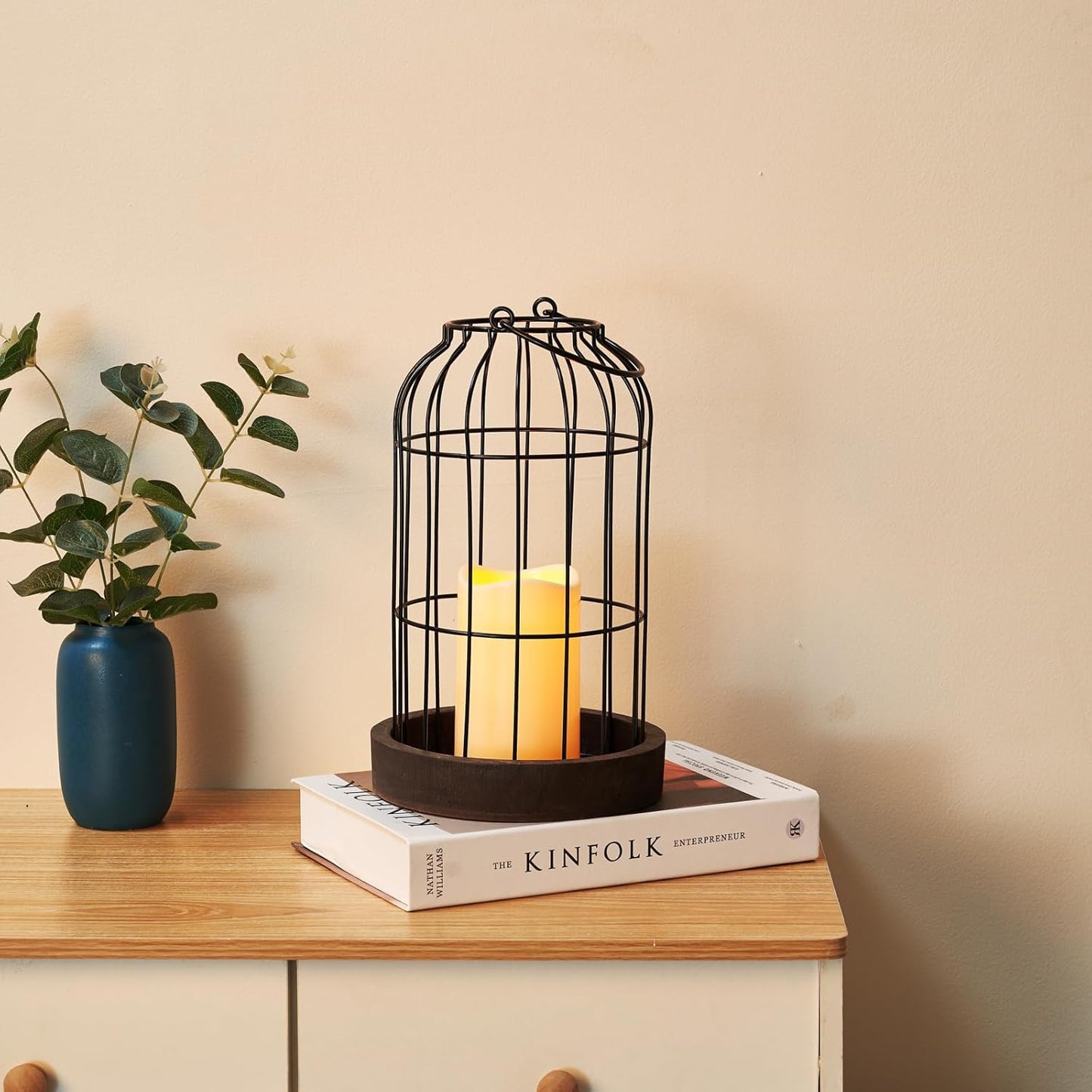 PHOSPHOR Home Decor Candle Lanterns, Set of 2 Rustic Cage Candle Holder, Tian Yuan Nong she，for Living Room, Fireplace Mantle, Dining Table Centerpieces Home Kitchen Decor