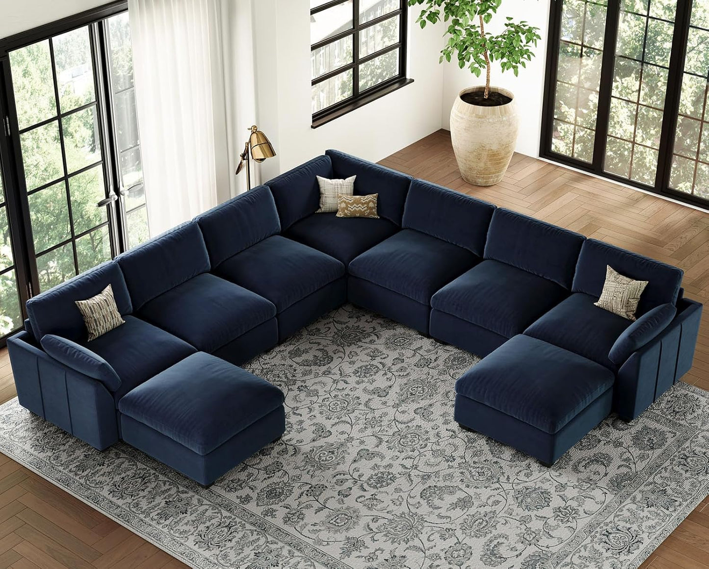 Belffin Oversized Sectional Couch with Movable Ottoman,Modern 137.8" 9-Seater Modular Sectional Sofa,Convertible Velvet U Shaped Sectional Couches for Living Room,Blue