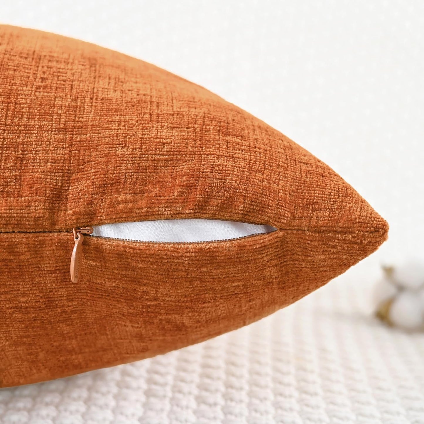 CaliTime Fall Throw Pillow Covers Decorative 12 X 20 Inches Pack of 2 Cozy Chenille Cushion Cases for Couch Sofa Bed Living Room Home Burnt Orange