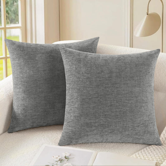 CaliTime Throw Pillow Covers Decorative 16 X 16 Inches Pack of 2 Cozy Chenille Cushion Cases for Couch Sofa Bed Living Room Home Medium Grey