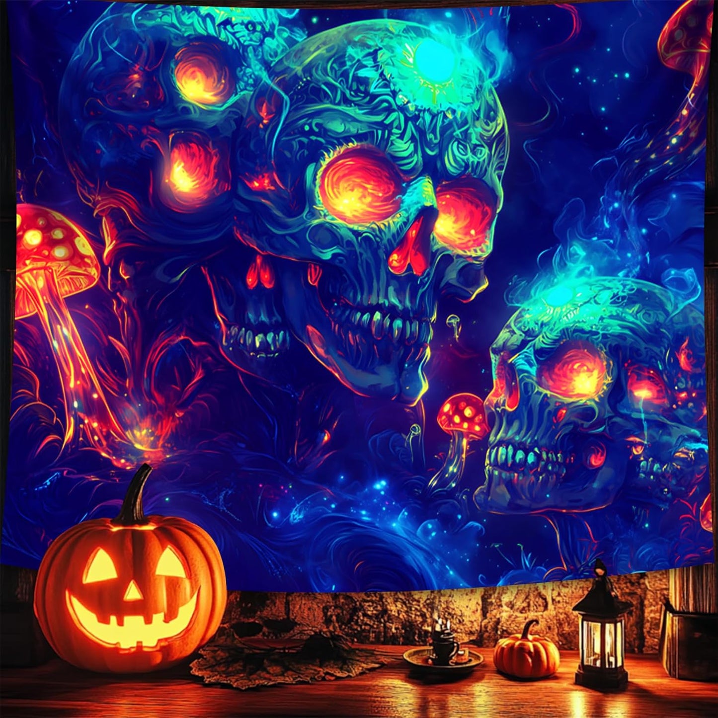 Halloween Tapestry, Blacklight Tapestry for Halloween Party Decor Hanging Tapestries Backdrop Wall Art Poster for Bedroom Dorm 90x70in