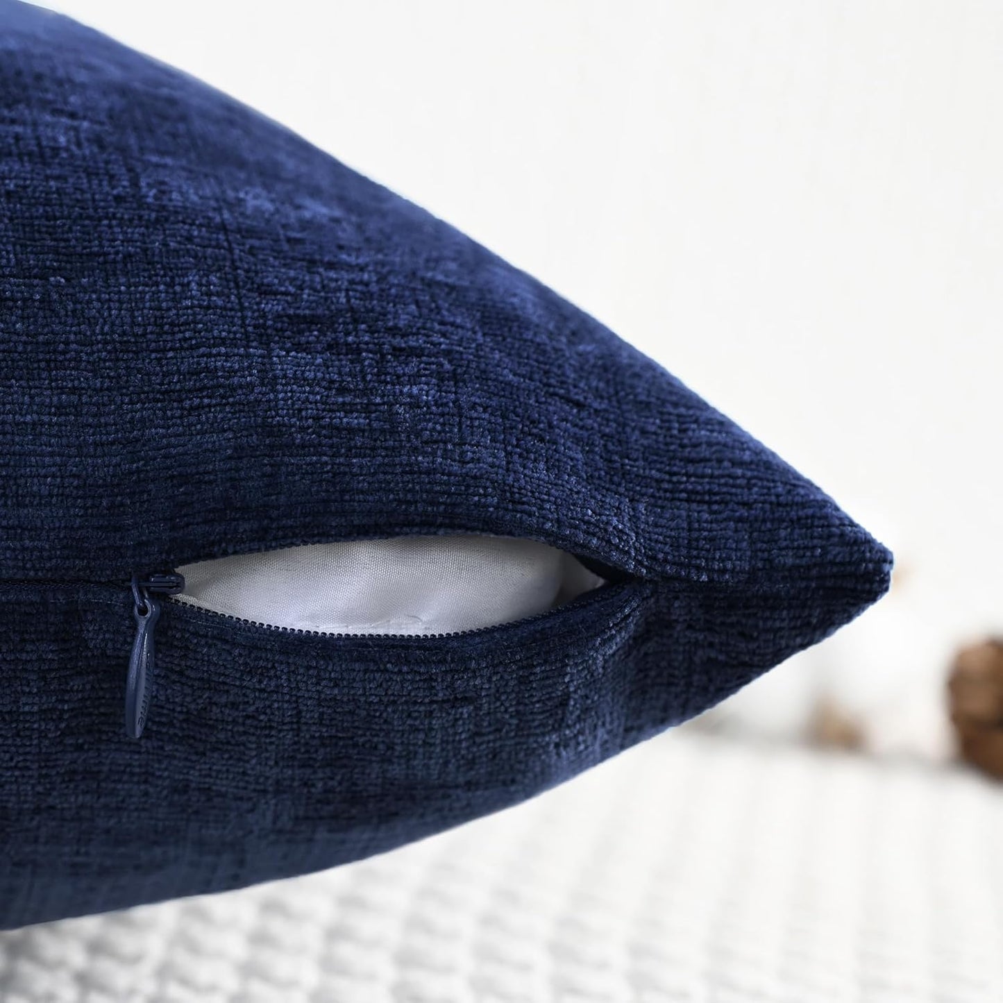 CaliTime Throw Pillow Covers Decorative 26 X 26 Inches Pack of 2 Cozy Chenille Cushion Cases for Couch Sofa Bed Living Room Home Navy Blue