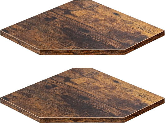 Corner Shelf Wall Mount, Floating Corner Shelves, Set of 2 Corner Wall Shelf Organizer, Rustic Wood Wall Storage Display Shelves for Living Room Bedroom Bathroom Kitchen, Rustic Brown