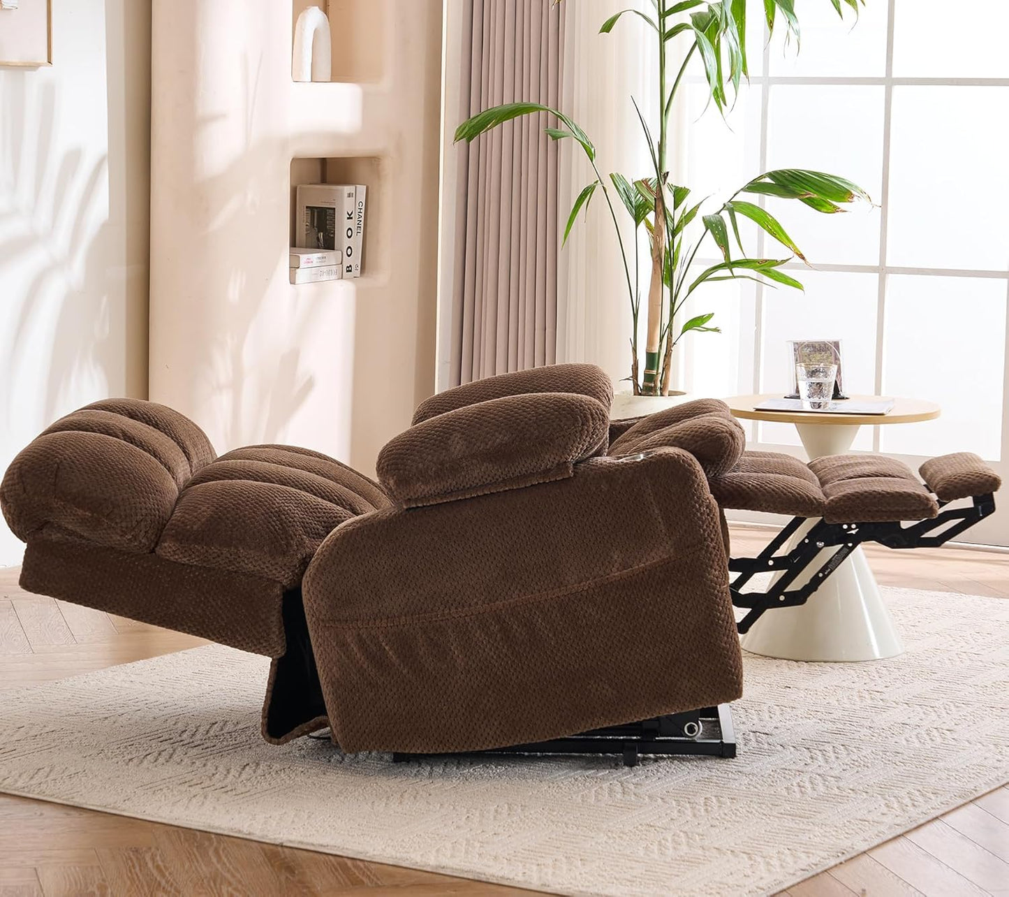 Dual Motor Power Lift Recliner Chair for Elderly,Electric Lift Chair with Adjustable Headrest, Heat and Massage,Lay Flat Recliner with Cup Holders,USB Ports,Type C,Zero Gravity, Brown