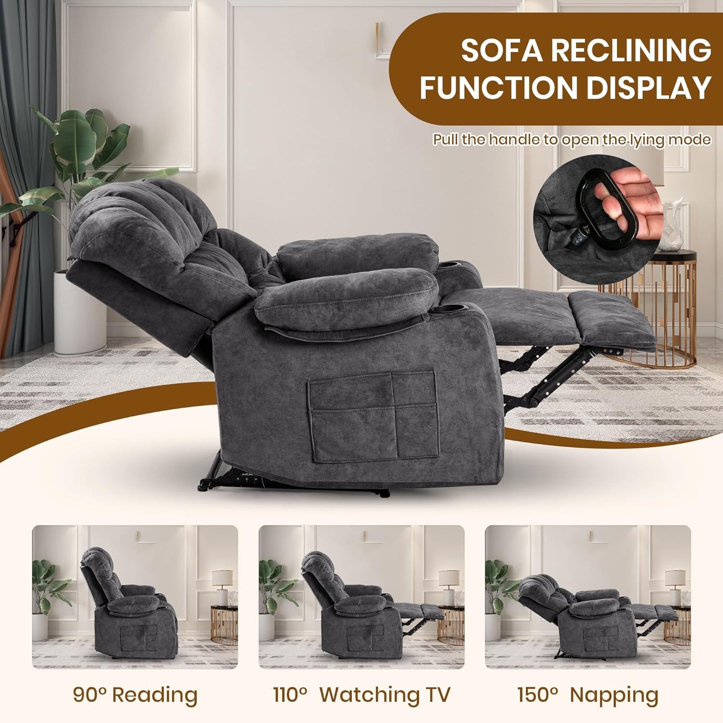 Recliner Chair Manual Modern Ergonomic Lounge Single Sofa Seat Living Room Lounge Recliners on Clearance Foam Filling