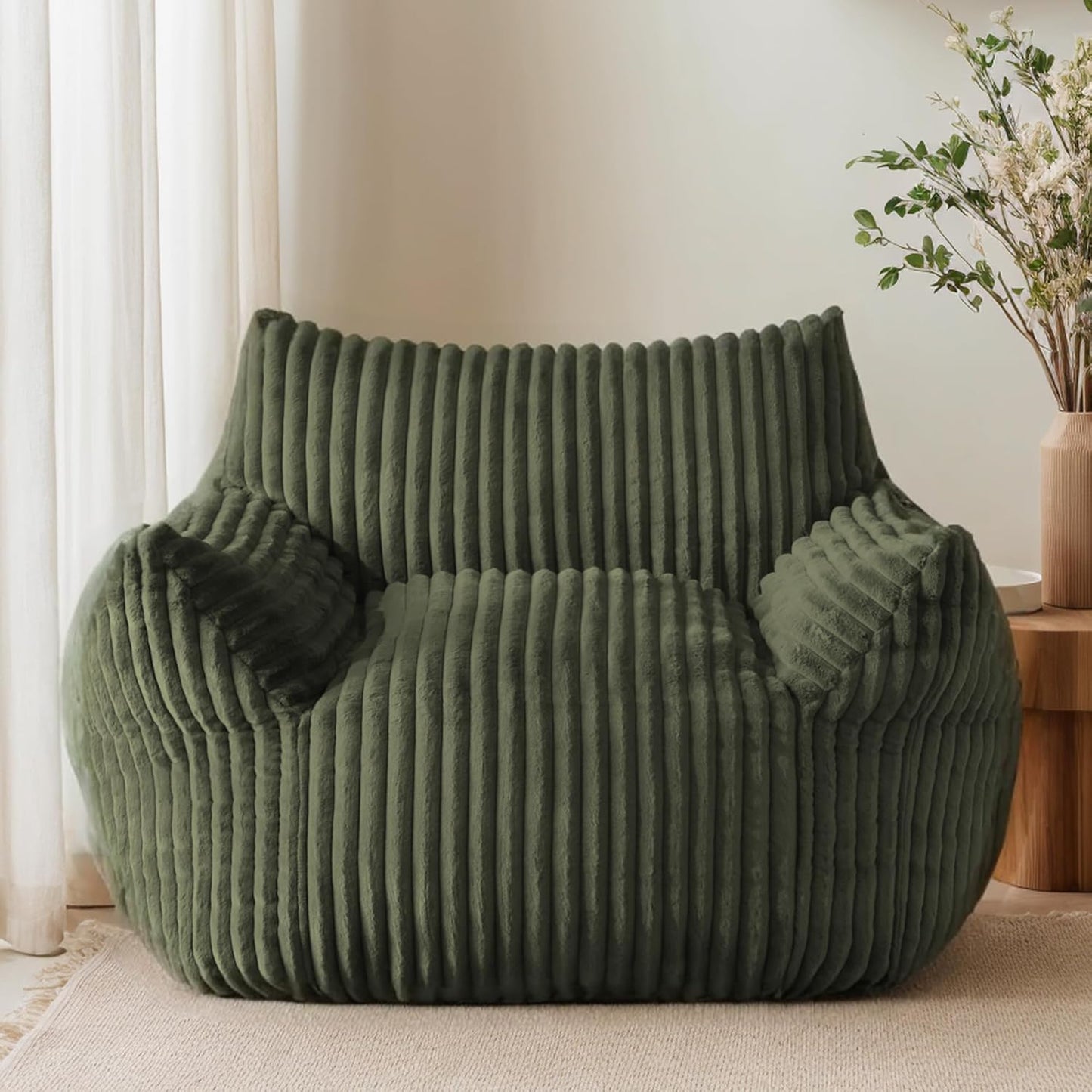 Oversized Bean Bag Chair for Adults, Giant Comfy Plush Boneless Bean Bag Couch with Filler for Kids - Reading Chair for Living Room, Bedroom & Dorm, Single Accent Chair Floor Lounger, Green