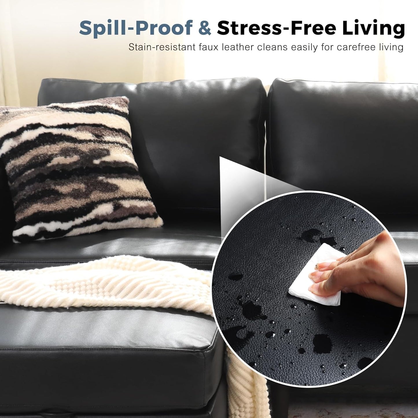 118.5" Luxury Modular Sleeper Sofa Bed with Storage Seat, 8 Seat Sectional Couch Deep Seat with Reversible Chaises & Removable Cover - Black Faux Leather