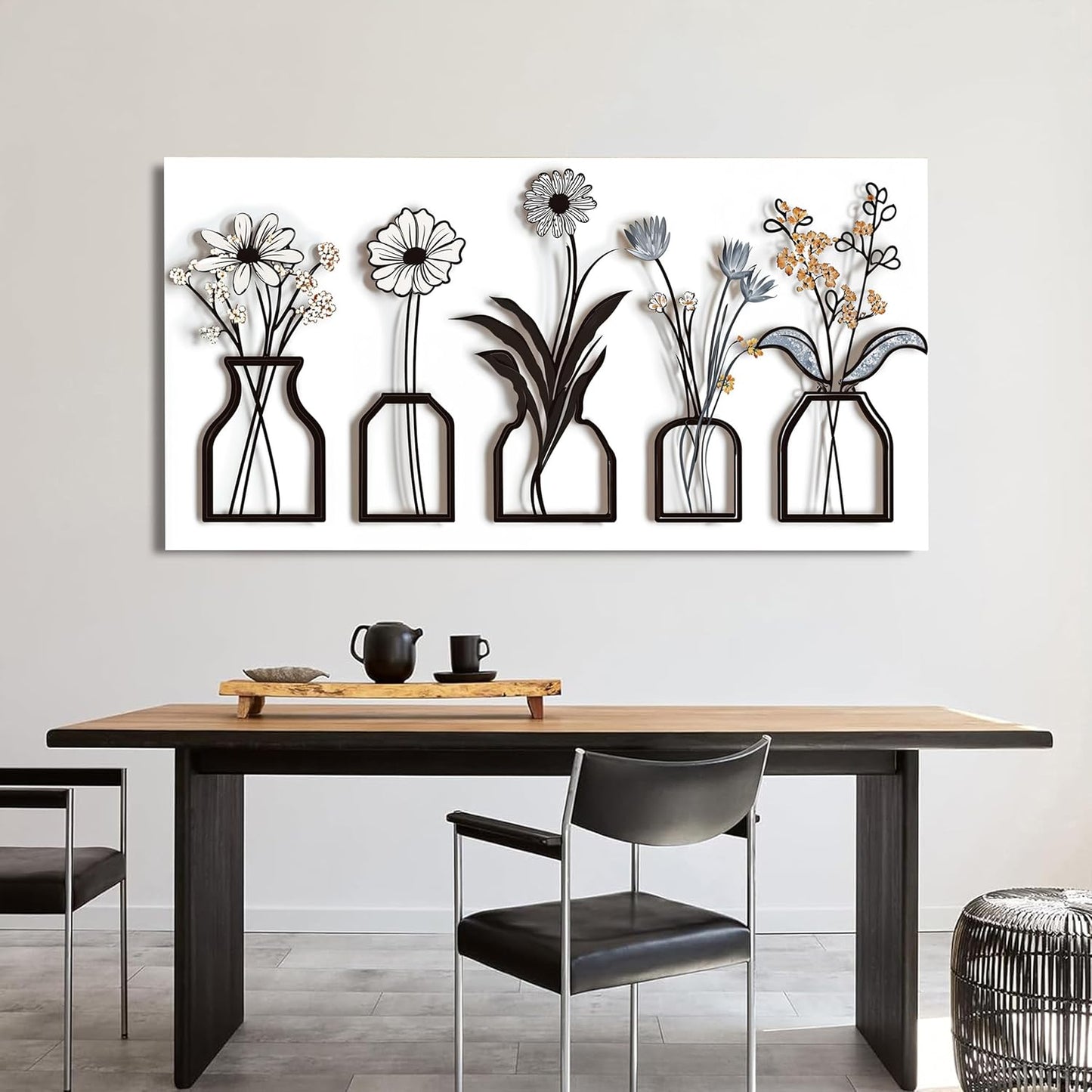 Canvas Wall Art Decor Modern Black and White Wall Art Decoratiions Abstract White Flower Wall Art Prints Minimalist Art Work for Wall Decor Pictures for Living Room Home Office Decor 24" X 48"