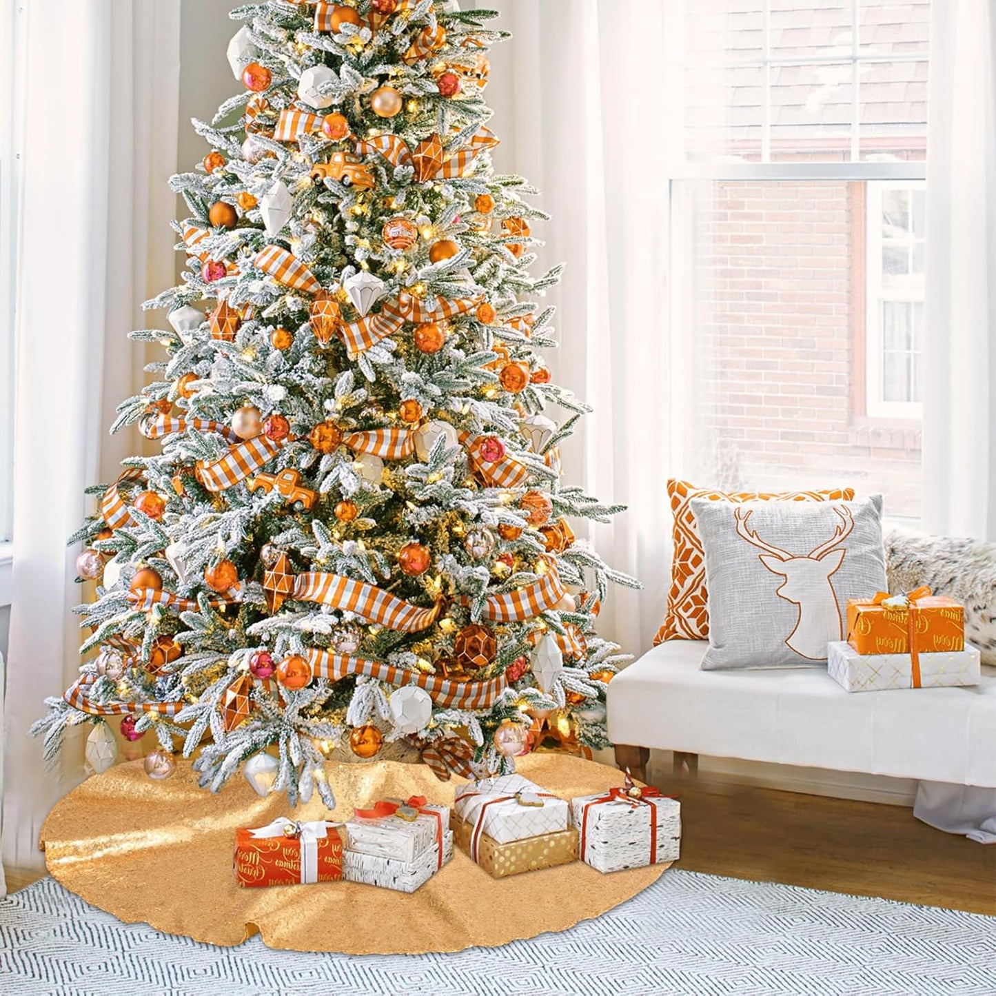 Gold Christmas Tree Skirt 36 inch Small Tree Skirt 4ft Sequin Tree Skirt for Gold Christmas Decorations