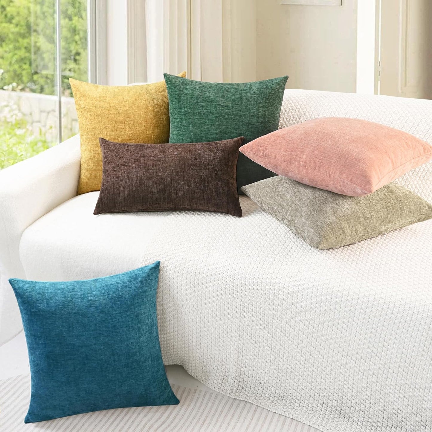 CaliTime Throw Pillow Covers Decorative 26 X 26 Inches Pack of 2 Cozy Chenille Cushion Cases for Couch Sofa Bed Living Room Home Dark Green