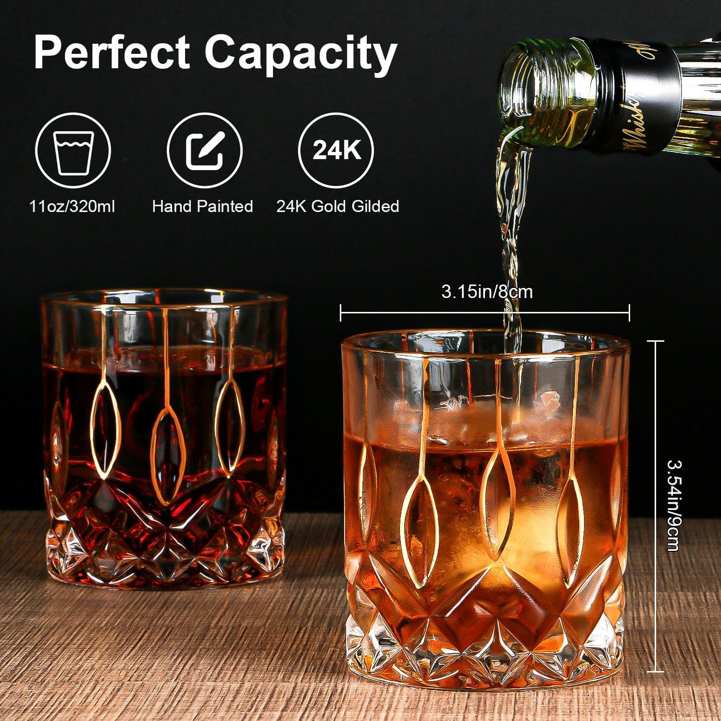 Gold Rim Whiskey Glasses Set of 2,Crystal Old Fashioned Glasses-Luxury Gold Collection,Perfect for Scotch Bourbon Rocks Cognac Vodka Gin Tequila Rum Liquor,Whiskey Gifts for Men