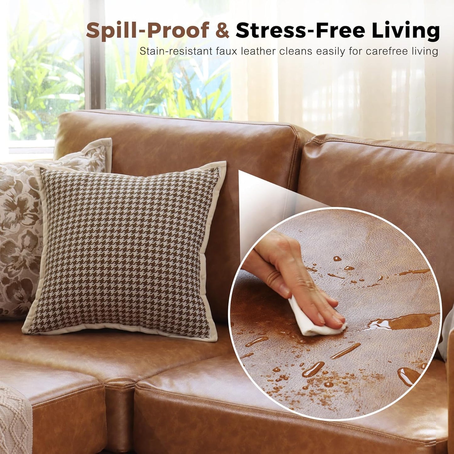 ABCASA Oversized 145.5" Faux Leather Modular Sectional Sofa, Modern Large 10 Seater U Shaped Couch with Storage Seat with Reversible Chaise Deep Seat for Living Room DIY Combination - Brown