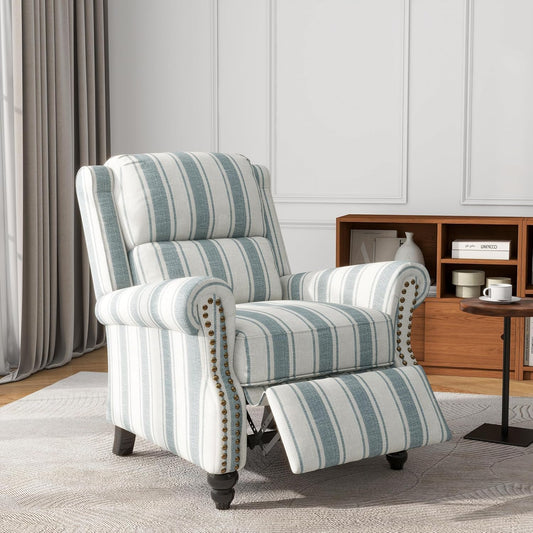 UIXE Pushback Recliner Chair, Fabric Armchair Push Back Accent Chair for Living Room, Rivet Trim Club Arm Chair Overstuffed Home Theater Single Sofa Bedroom Reading Seat with Footrest - Stripe Blue