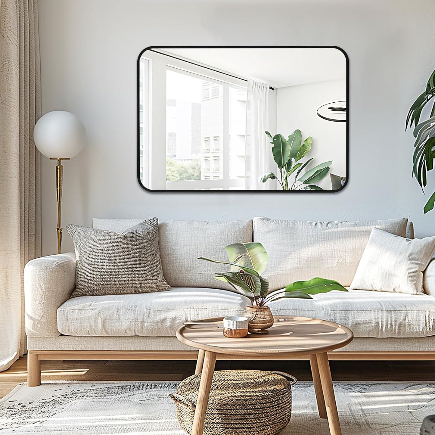 Fabuday Big Black Bathroom Mirror for Over Sink Wall - 26x38 Rounded Rectangle Mirror with Matte Metal Frame, Large Rectangular Vanity Mirrors for Bedroom, Entryway, Horizontally/Vertically