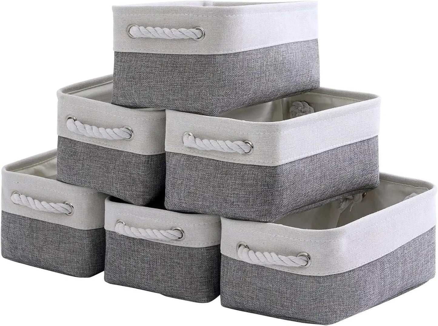 Fabric Storage Bins 12x8x5 inch [6-Pack] with Rope Handles - Decorative Baskets for Organizing