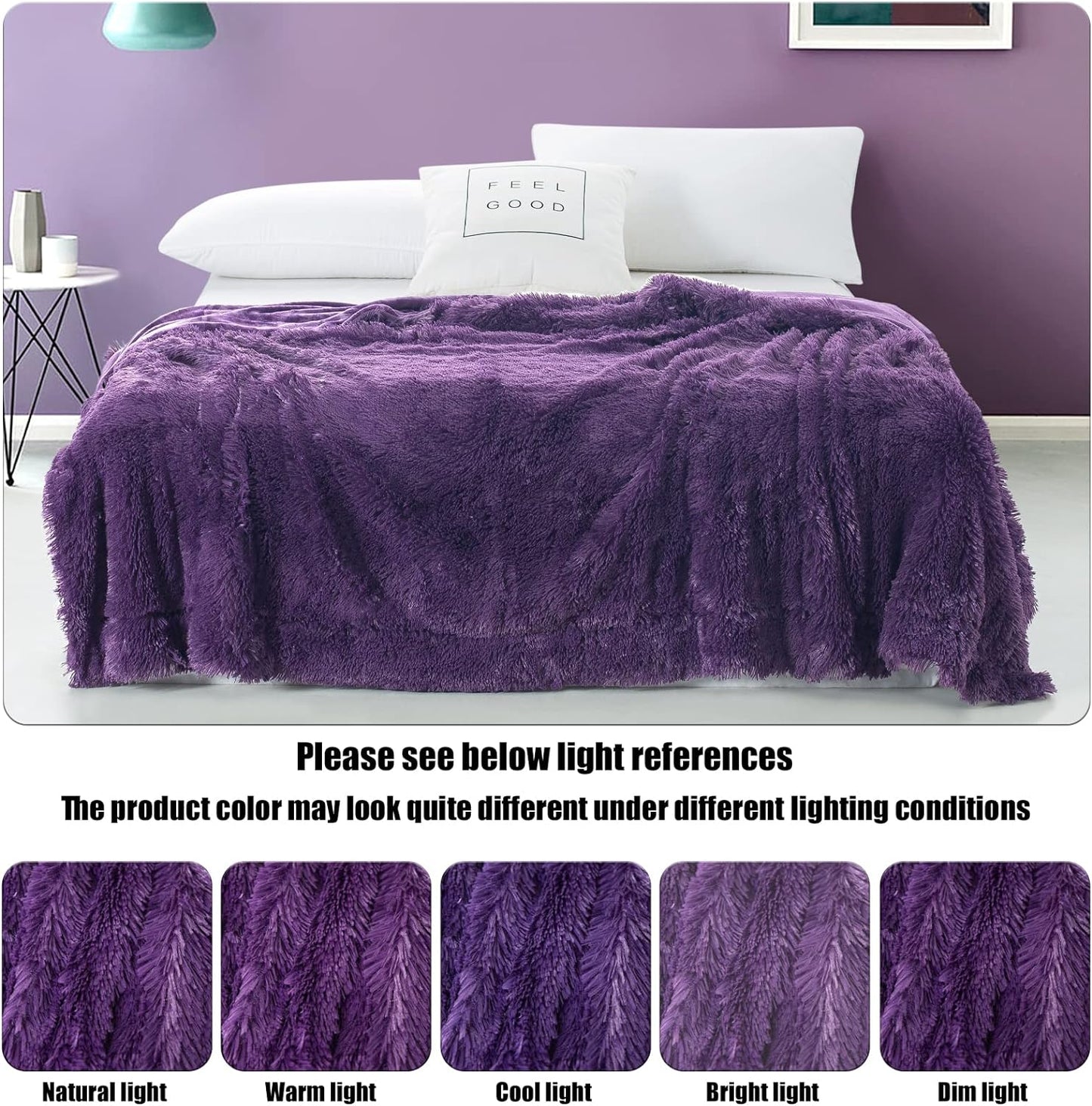 GONAAP Fuzzy Faux Fur Throw Blanket Twin Size Purple Super Soft Cozy Plush Fuzzy Shaggy Blanket for Couch Sofa Bed (Purple, Twin(60"x80"))