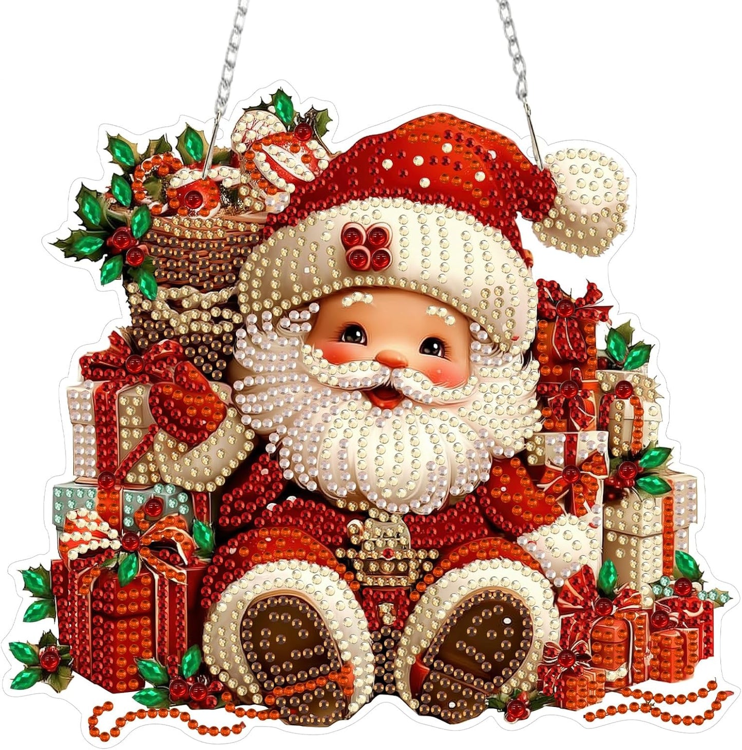MEIYUDA Christmas Diamond Art Hanging Kits for Adult, Santa Claus Diamond Painting Hanging Kits Ornaments, DIY Special Shaped Rhinestone Window Pendants kit for Home Garden Wall Decor Gift