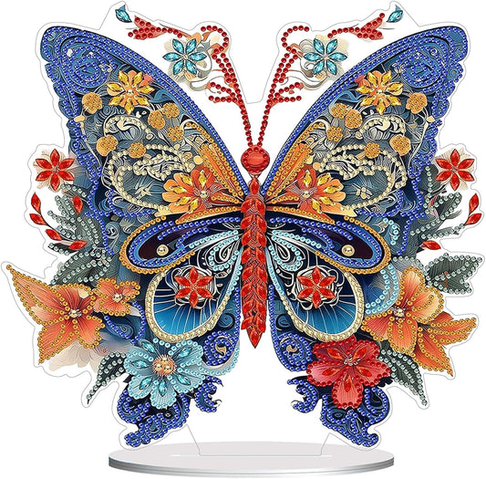 Diamond Painting Kits for Adults Beginners, 5D Full Drill Flowers and Butterfly Crystal Art Desktop Ornament, DIY Single Sided Home Office Desk Decor, Creative Craft Gift Set with Tools