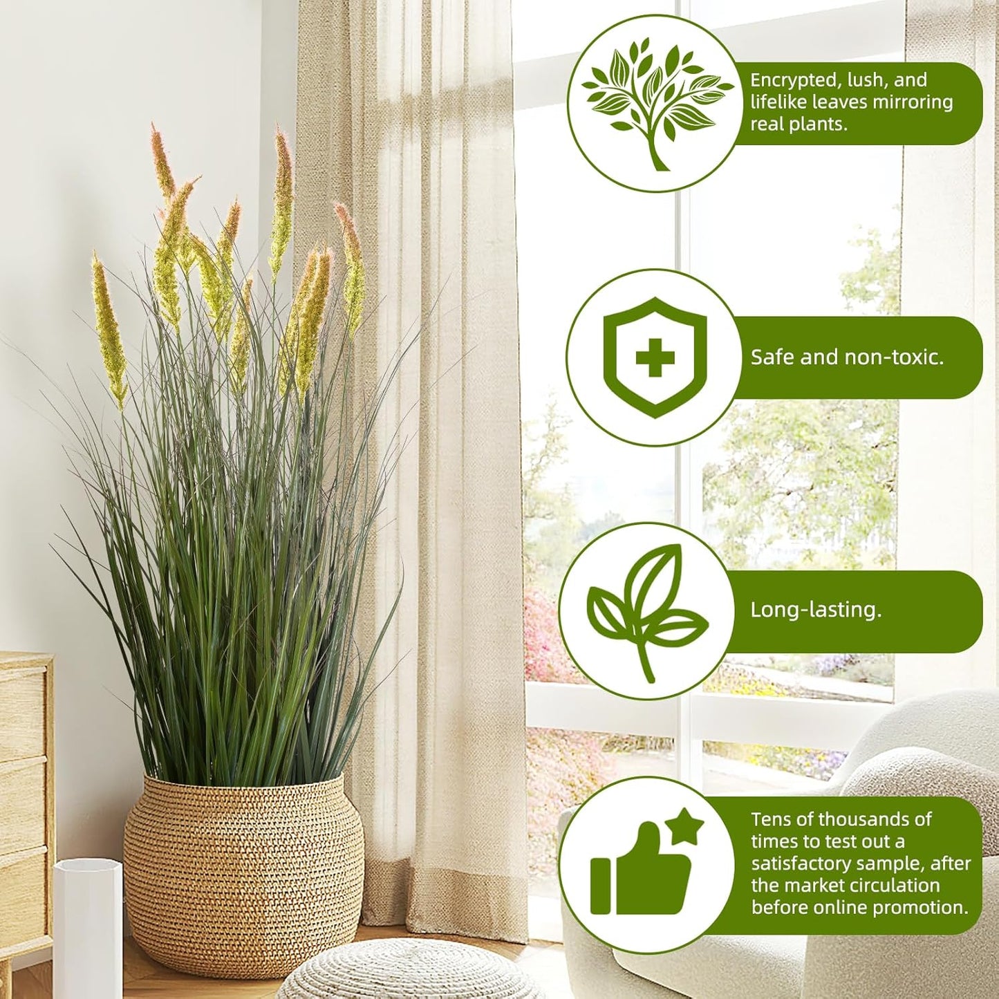 Green Onions Fake Plants,Artificial Plants Indoor, Fake Grass Decor Green Plant Fake Outdoor Flowers Fake Succulents,Artificial Tall Grass Plants with Pots House Decorative(36“ 2 Pack)