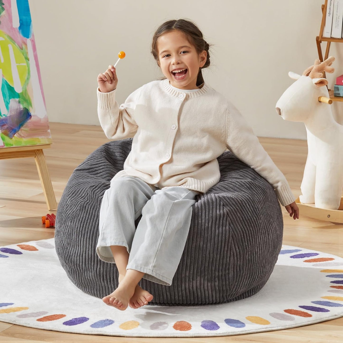 Hobestluk 2.5FT Bean Bag Chair Beanbags Small Bean Bag Chair with Filler Included Teardrop Bean Bag with Removable Cover for Bedroom Living Room (Small, Grey)