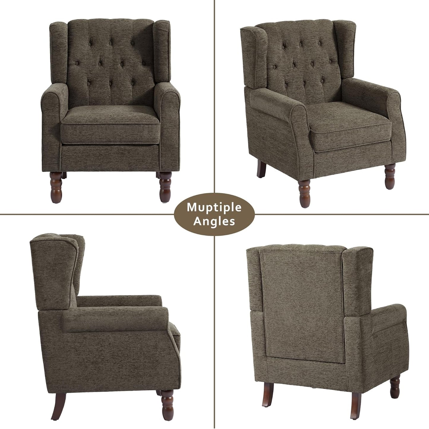 Lumibee High Back Accent Chair Set of 2,Upholstered Wingback Armchair with Solid Wood Legs for Small Spaces,Comfy Single Sofa Chair for Living Room,Bedroom,Office-Taupe