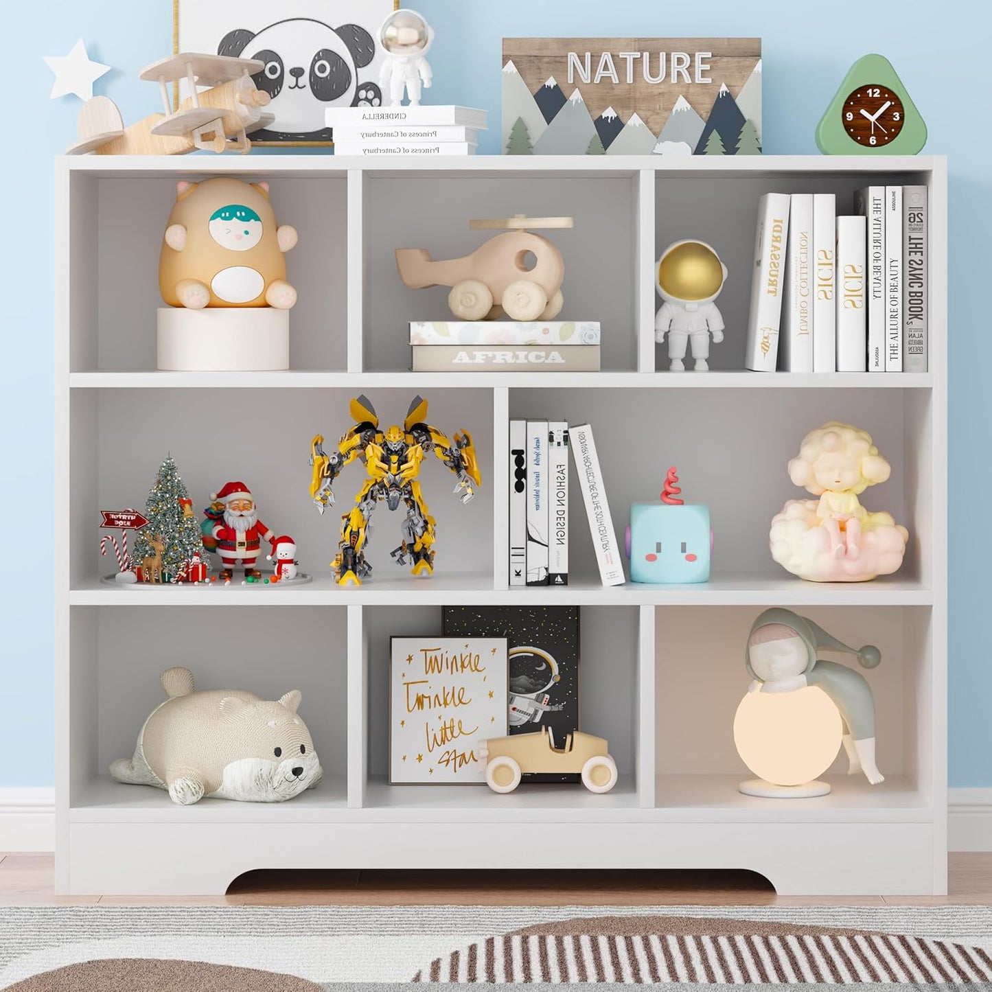 Book Shelf, 8 Cubes Storage Organizer, 3-Tier Open Shelf Wooden Bookcase, Freestanding White Bookshelf Cube Shelf for Bedroom, Living Room