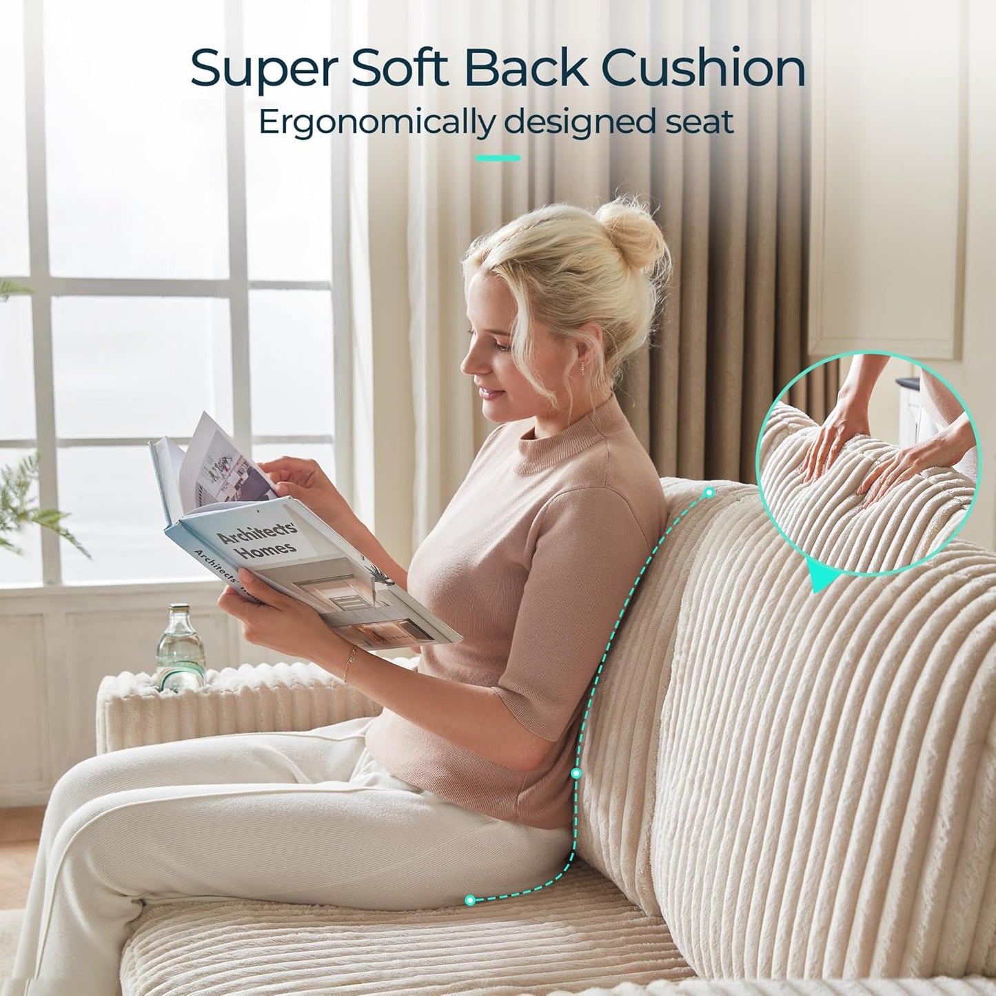 LINSY HOME Loveseat Sofa with Pull Out Couch Chaise: 2-in-1 Convertible 2 Seater Sofa with USB Charging & Cup Holders, Comfy Plush Corduroy Love Seat for Small Spaces Living Room Apartment, Beige