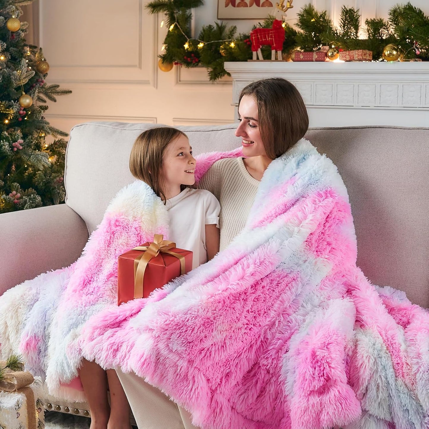 GONAAP Fuzzy Faux Fur Throw Blanket Twin Size Tie-dye Rainbow Super Soft Cozy Plush Fuzzy Shaggy Blanket for Couch Sofa Bed (Tie-dye Rainbow, Twin(60"x80"))