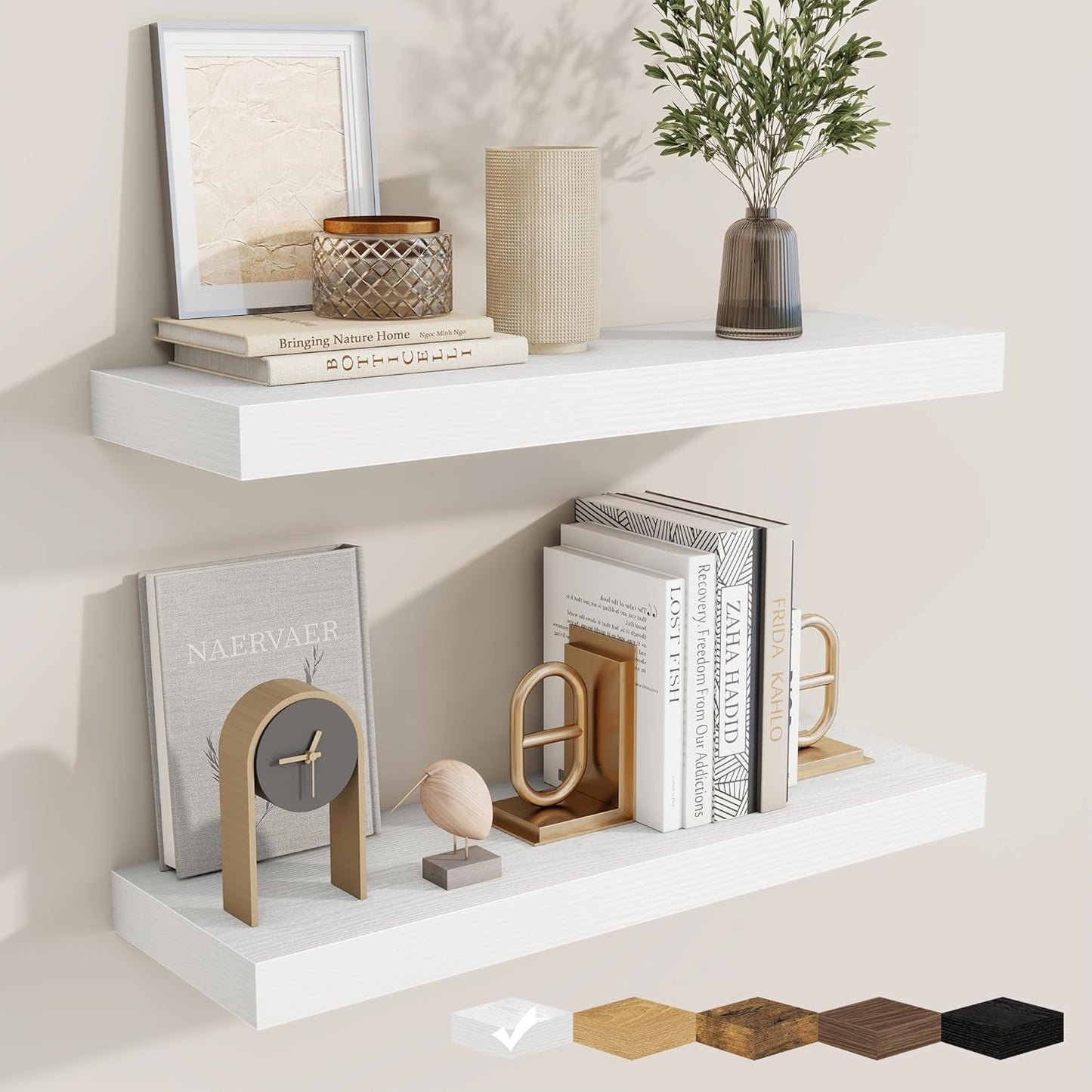 fuqing Floating Shelves for Wall, Bathroom Shelf Wall Mounted for Storage, Shelves with Invisible Bracket for Bedroom, Kitchen, Living Room, Farmhouse Small Book Shelf, 24 Inch Set of 2, White