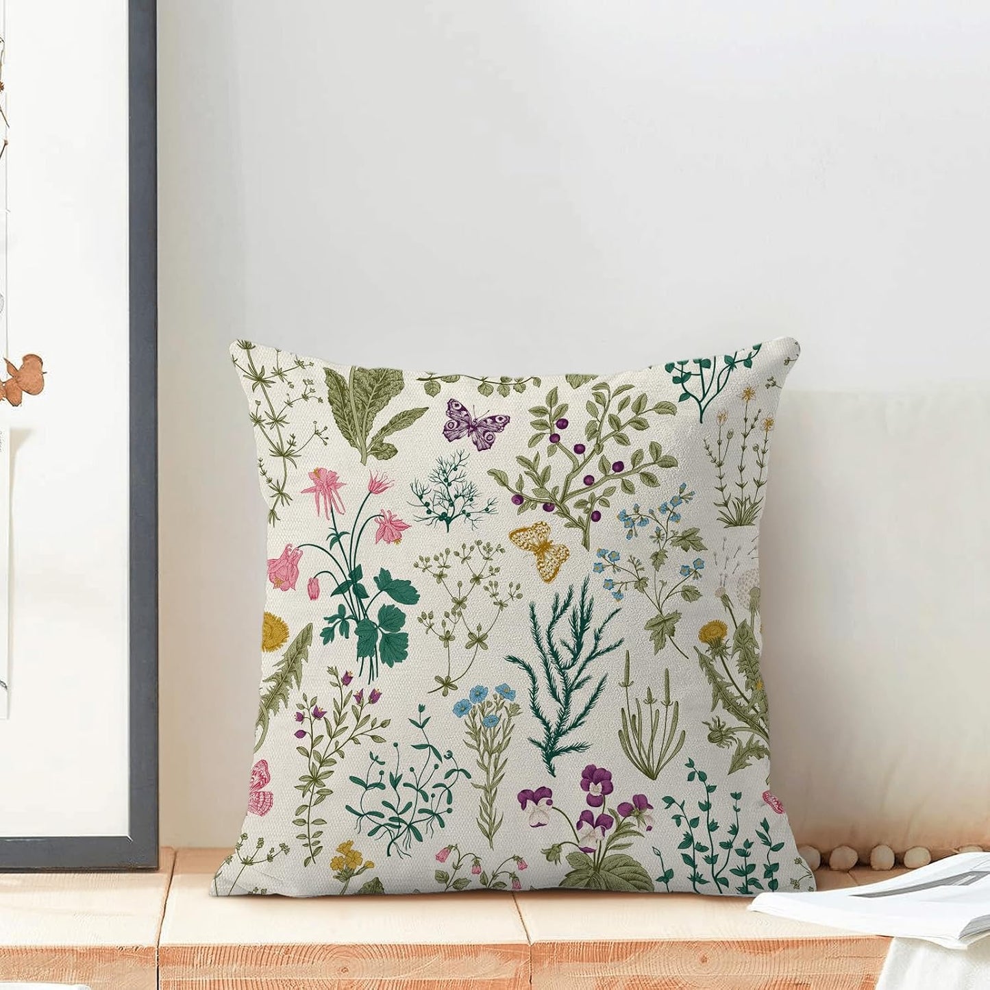 CXMEIFLY Spring Pillow Covers 20 x 20 Inch Set of 2 Vintage Sage Green Teal Wild Flowers Decor Throw Pillows Leaves Plant Outdoor Farmhouse Decorative Cushion Cases for Couch Bed Sofa Decoration