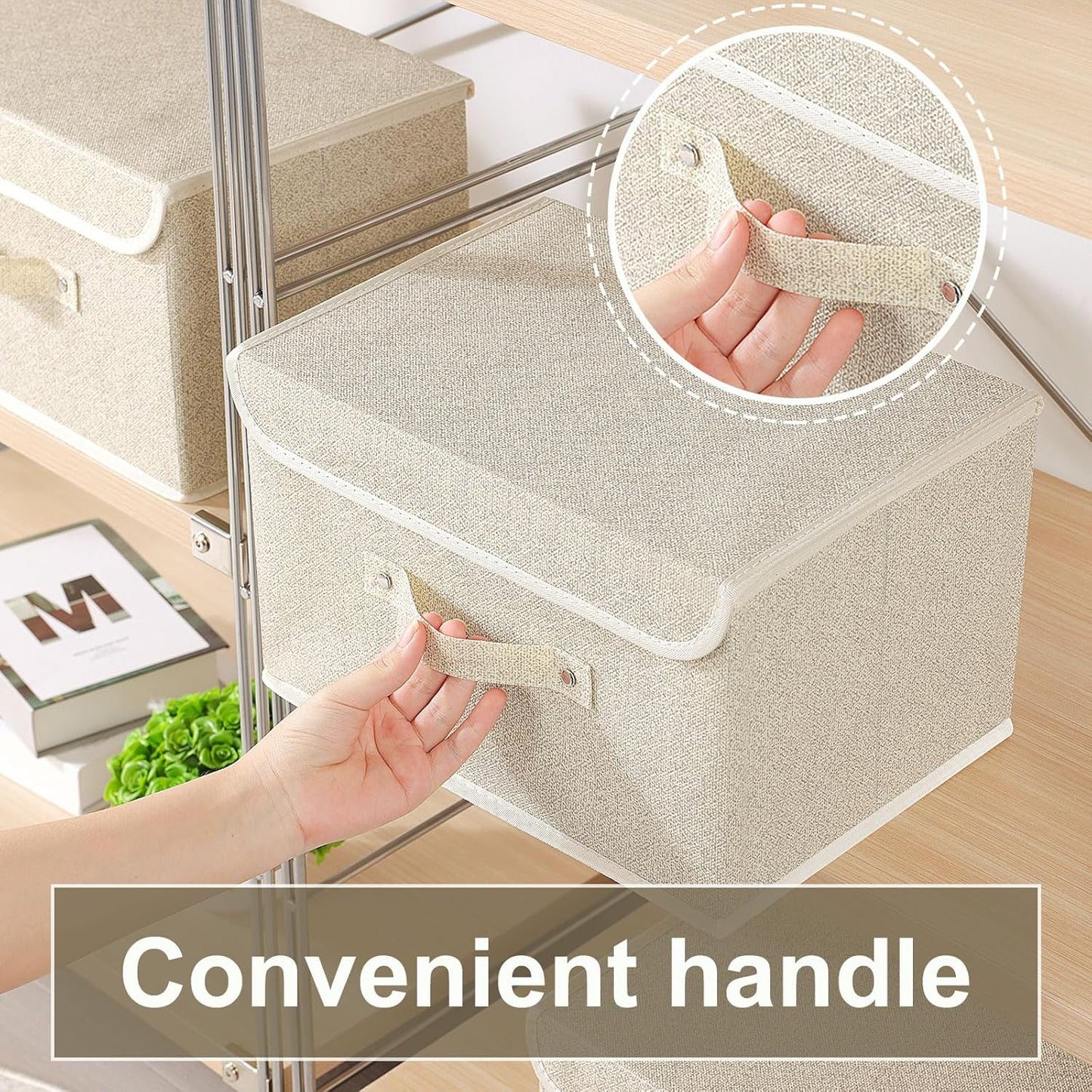 Fabric Storage Bins Cube Organizers with Flip-Top Lid and Handles,Storage Boxes for Organizing Home,Office,and Closet,Grey and Beige,3 Pack 13 X 9.1 X 7.9 in