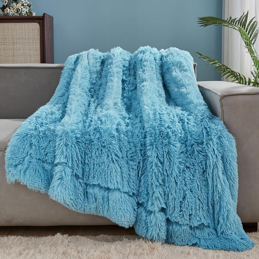 GONAAP Fuzzy Faux Fur Throw Blanket Sky Blue Super Soft Cozy Plush Fuzzy Shaggy Blanket for Couch Sofa Bed (Sky Blue, Throw(50"x60"))