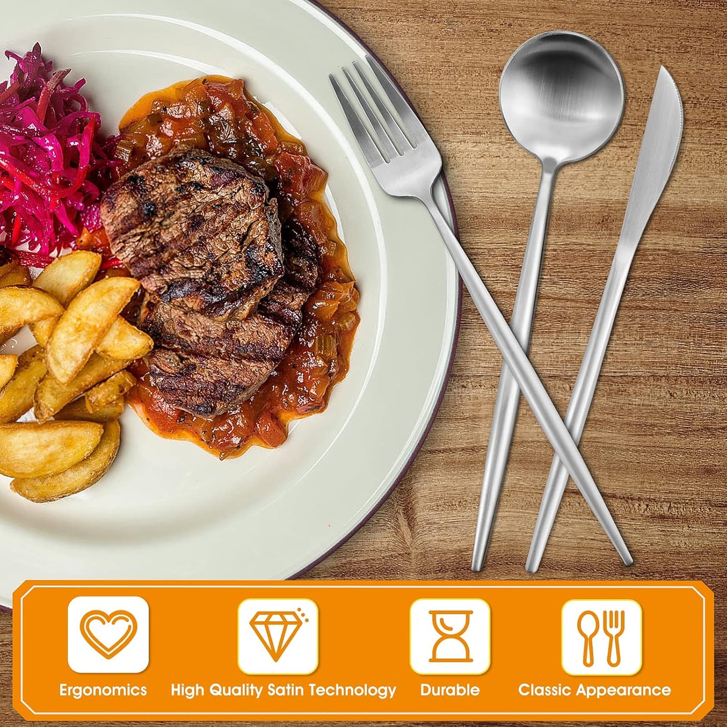 Matte Silverware Set, 20-Piece Stainless Steel Flatware, Tableware Cutlery Service for 4, Satin Finish Utensils, Knife Fork Spoon for Home and Restaurant, Dishwasher Safe