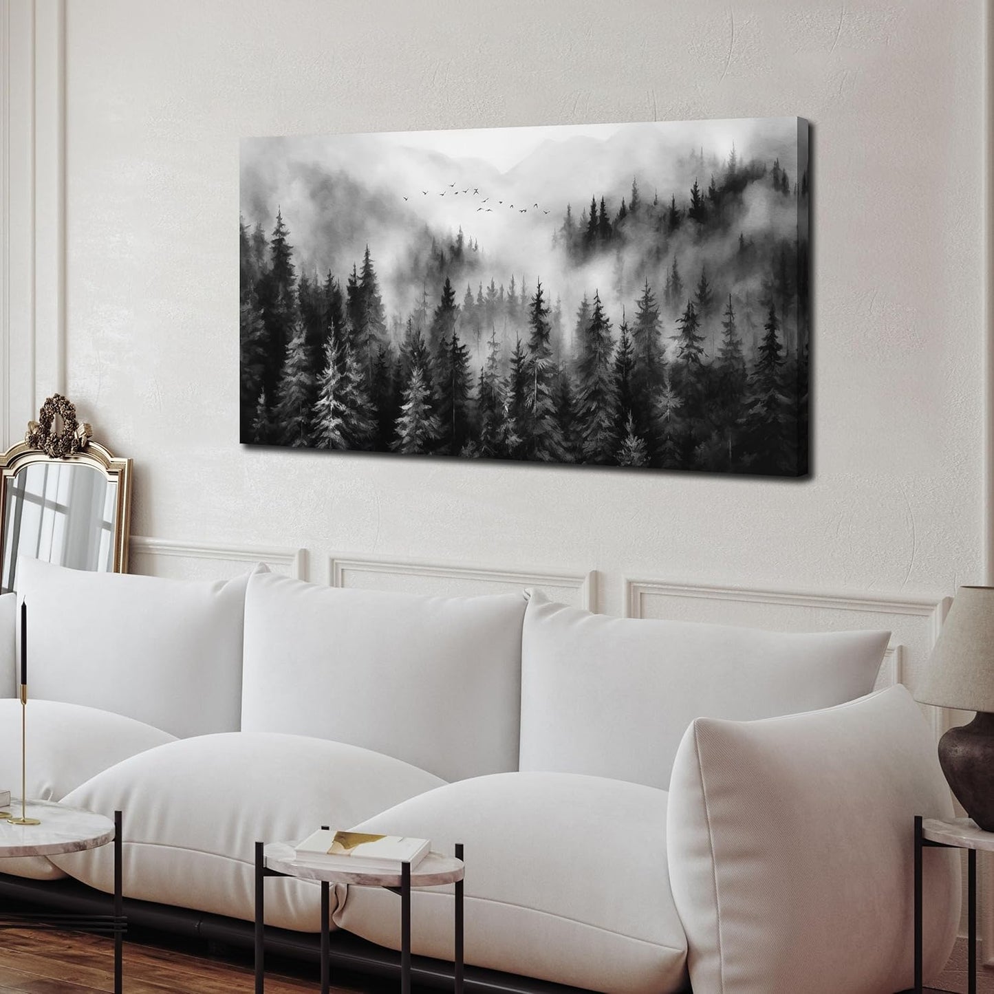Foggy Forest Wall Art for Living Room,Black and White Pictures for Wall,Tree Wall Decor for Bedroom 20 x 40 Inch