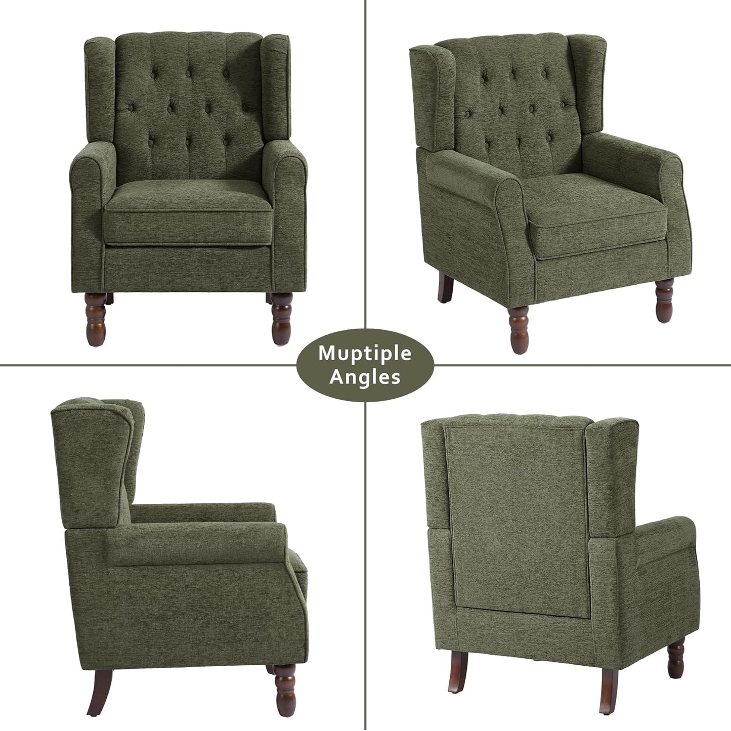 Lumibee High Back Accent Chair,Upholstered Wingback Armchair with Solid Wood Legs for Small Spaces,Comfy Single Sofa Chair for Living Room,Bedroom,Office-Green