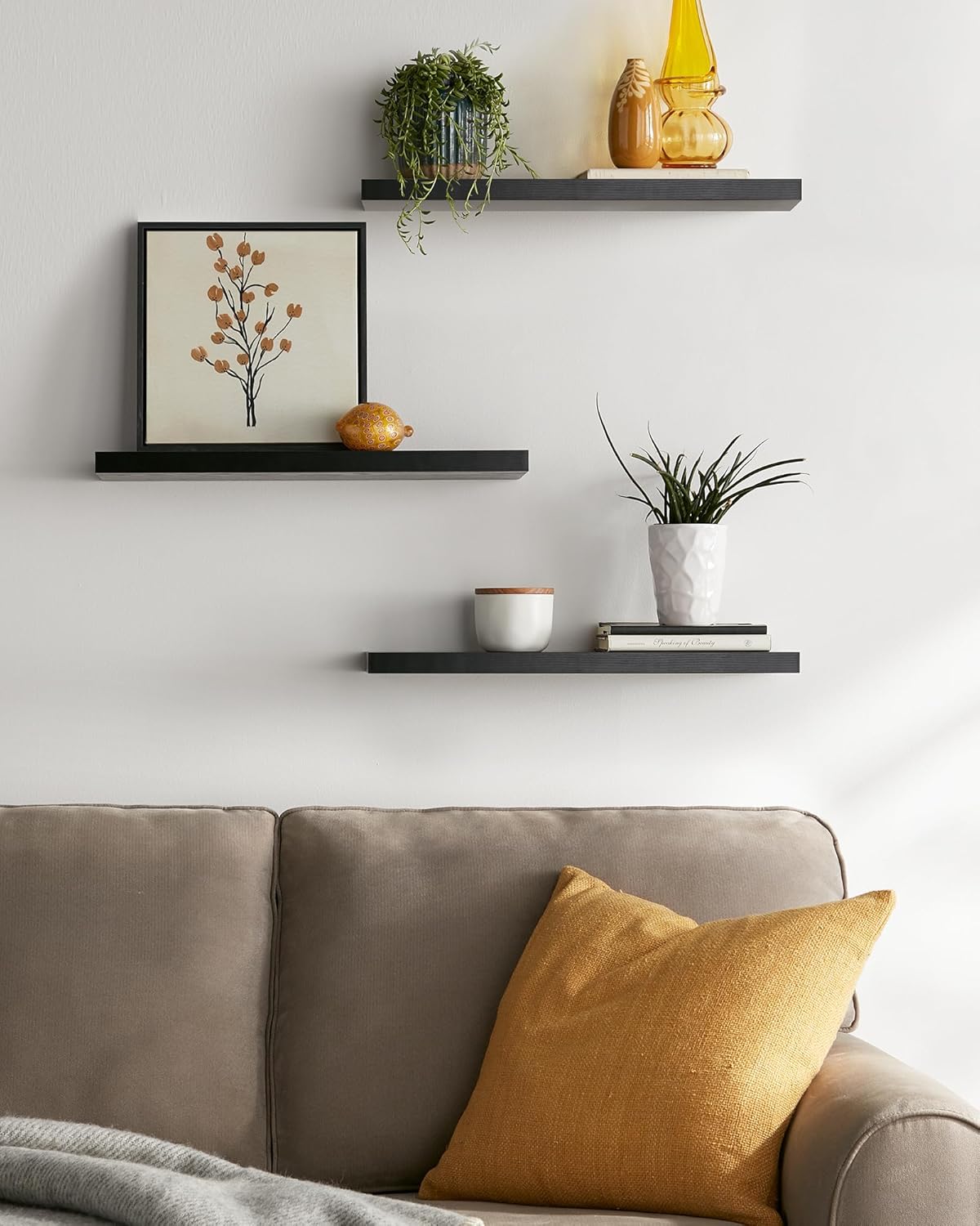 BAYKA Floating Shelves for Wall, 22.5 inches Wall Mounted Rustic Wood Shelves for Bathroom, Bedroom, Living Room, Floating Shelves for Books/Storage/Decor (Black,Set of 3)